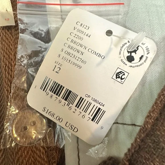 Free People Herringbone Textured Dark Academia Brown Cargo Pants Size 12 NWT - Picture 12 of 17